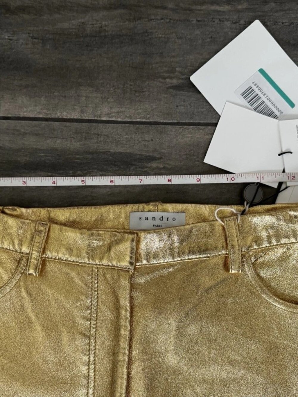 NWT SANDRO Metallic gold leather kick-flare pants US 4/S FR 36 $820 - Picture 11 of 13